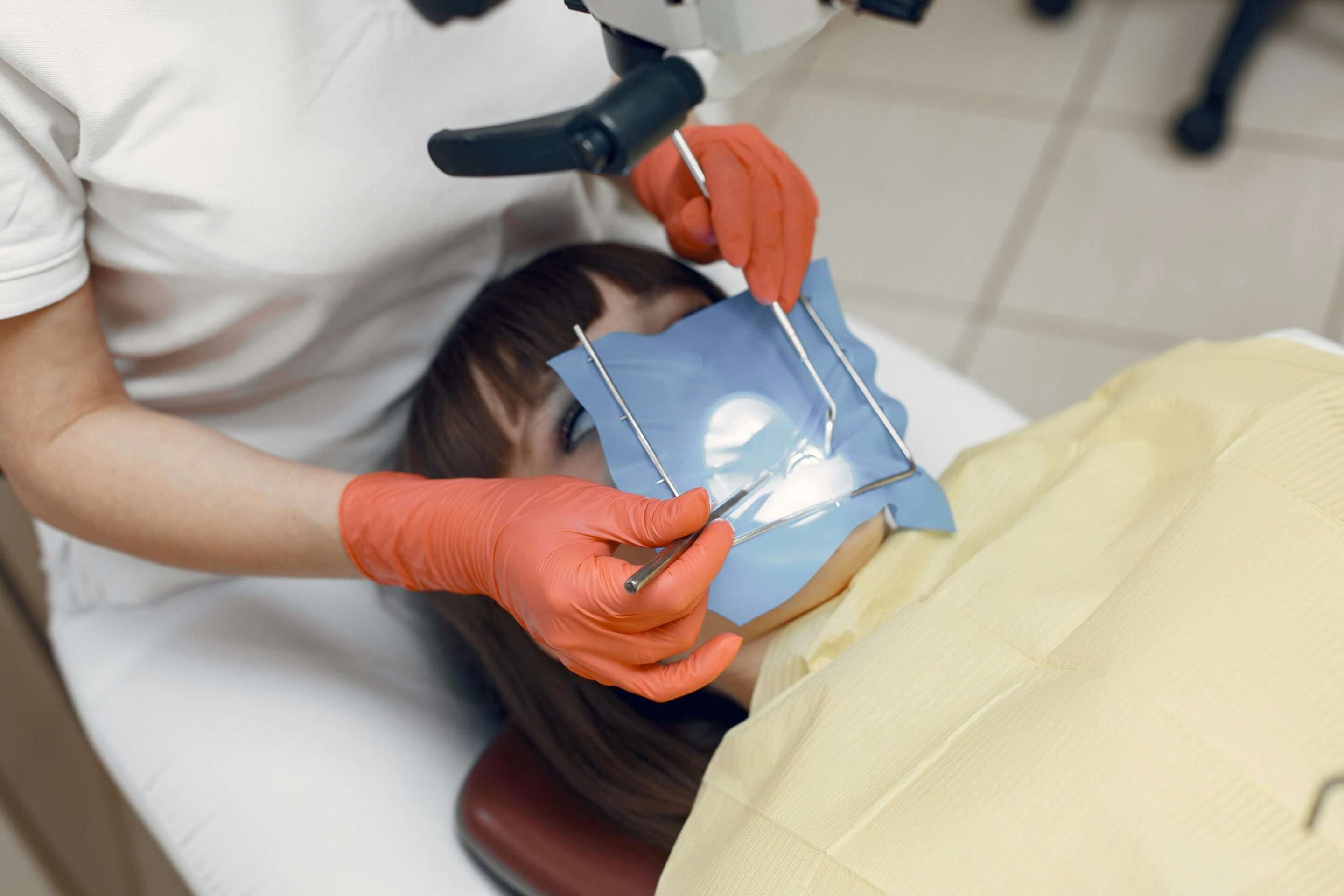 Close-up dental procedure with treatment instruments
